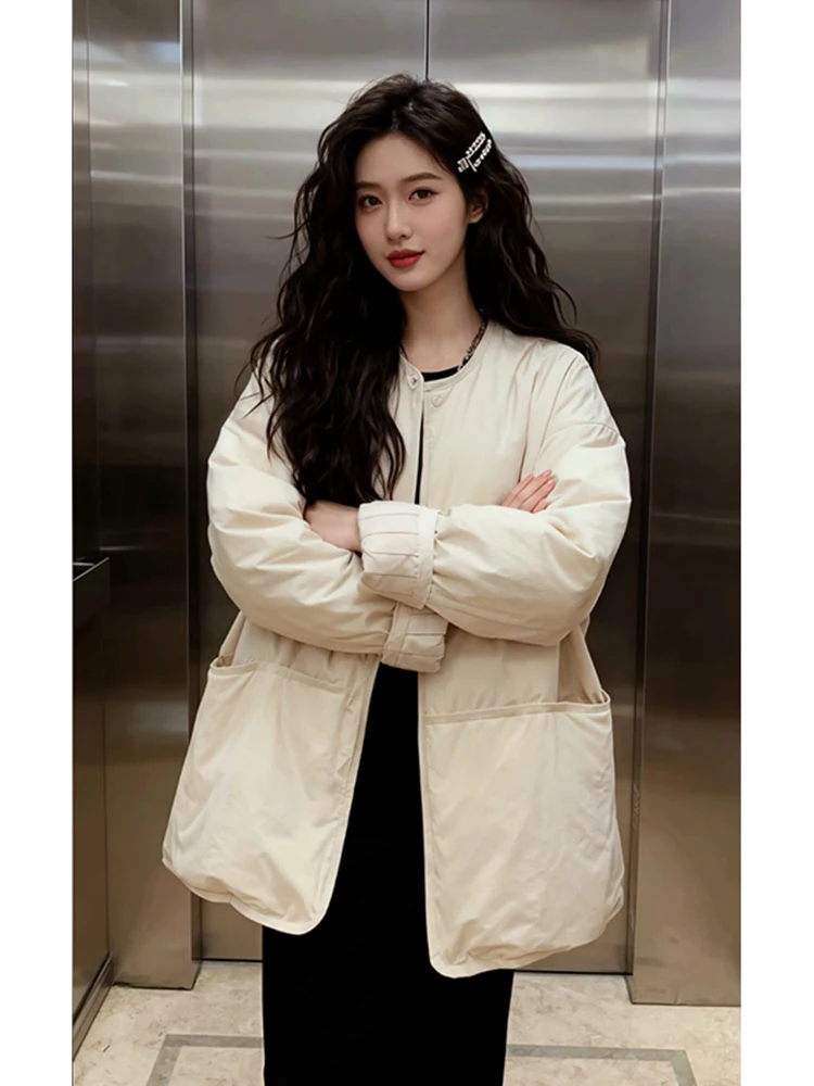 

Женская утепленная хлопковая куртка с воротником-стойкой, новая зимняя модель, свободного кроя, модная, теплая, средней длины, пуховик