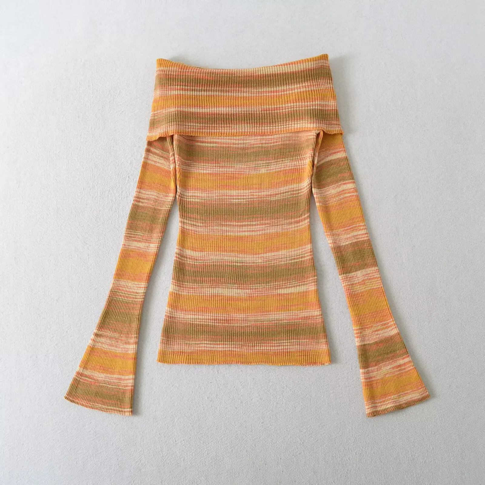 

Retro Sle oulder Bared Long Sve Slim Fit Sweater for Girls Early Autumn Faion Design Casual Comfortable Kni...