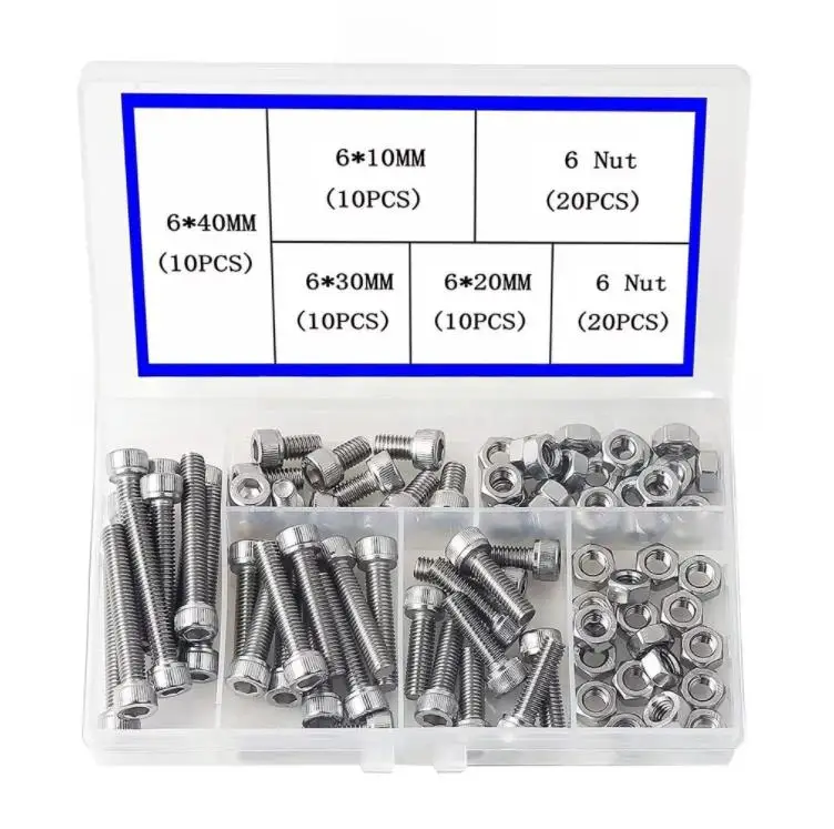 Stainless Steel For m6 Socket Head Cap Screws with Nuts 80pc Kit Suitable for Structural Mechanical and Panel Mounting Tasks