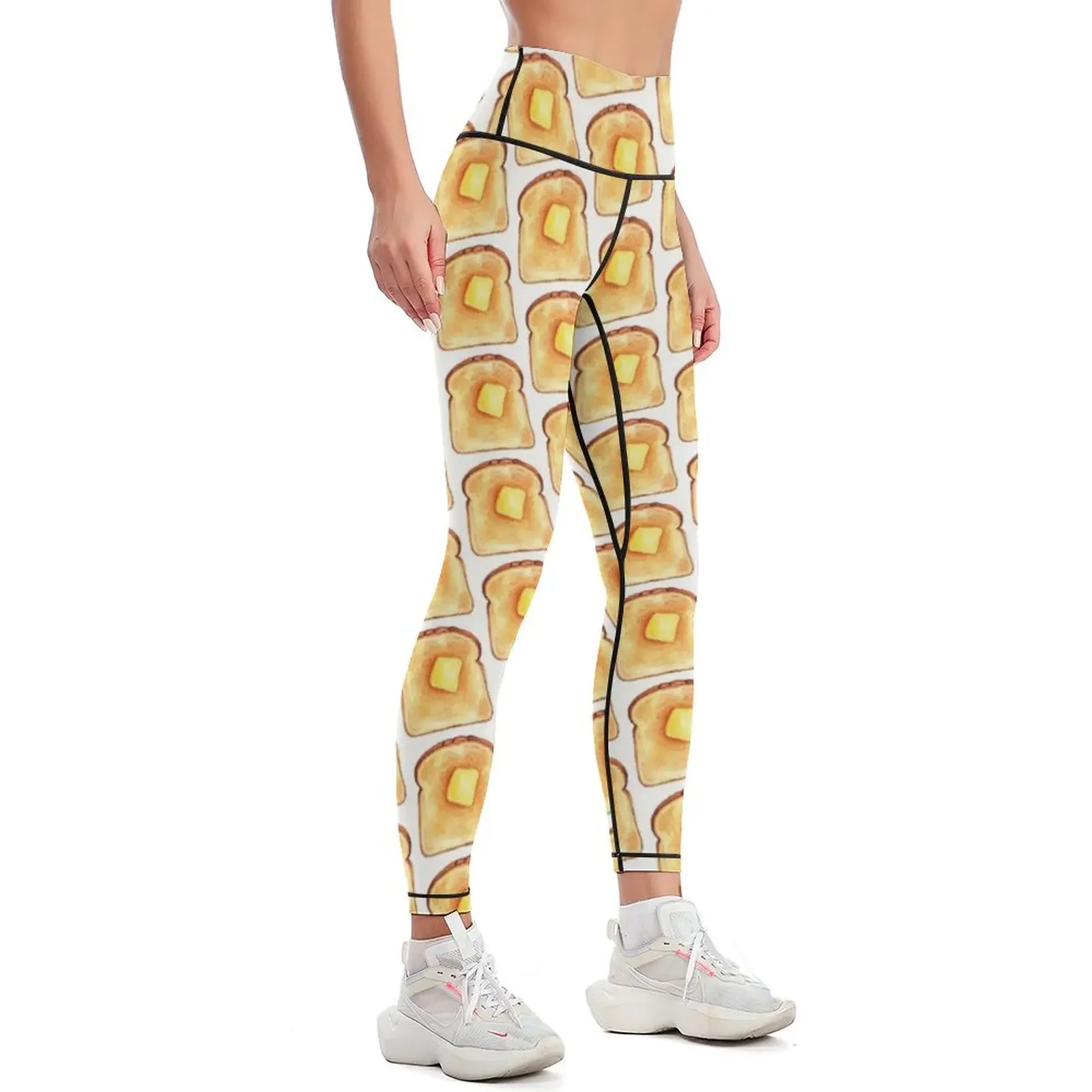 Toast Pattern - White Leggings flared workout clothes for sporty woman push up Women's trousers Womens Leggings