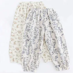 Summer Children's Boy Girl Pants Cotton Loose Print Trousers Casual Breathable Thin Kids Baby Elastics Waist Pant For Boys Girls