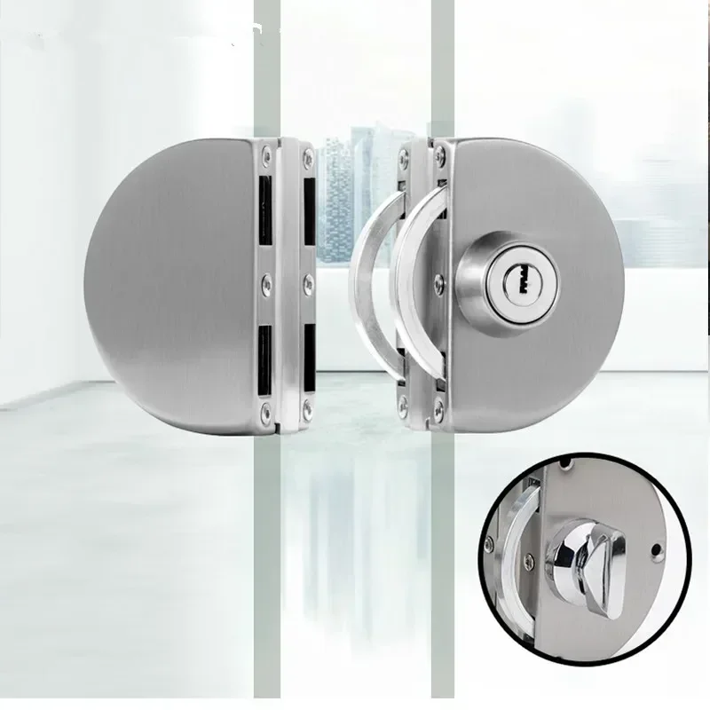 1 Set Double Open Glass Door Lock Stainless Steel Double Bolt Sliding Door Lock Office Glass Door Security Lock Home Hardware