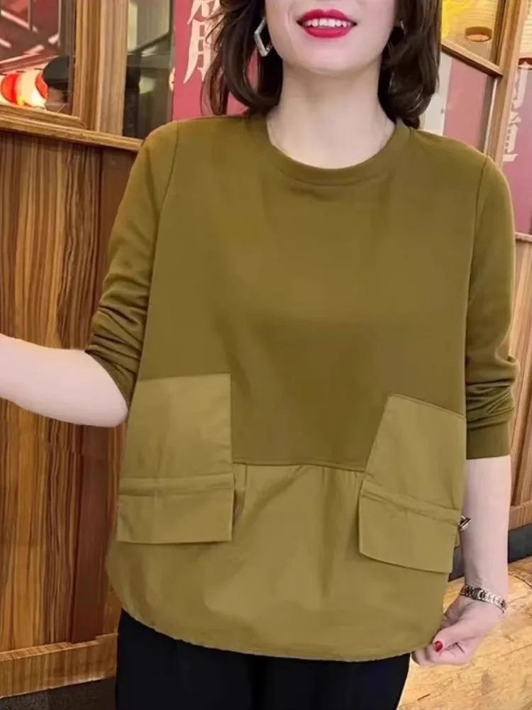 

Fashionable Thin Long Sleeve Spring Autumn Hoodie for Middle Aged Women New 2026 Stylish Top Quality Polyester Spandex Blend