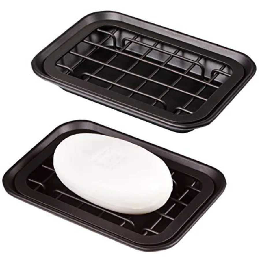 

Kitchen and Bathroom Soap Dish Tray - Metal 2-Piece Soap Dish Tray with Drainage Grid and Holder for Kitchen Sink Countertops t