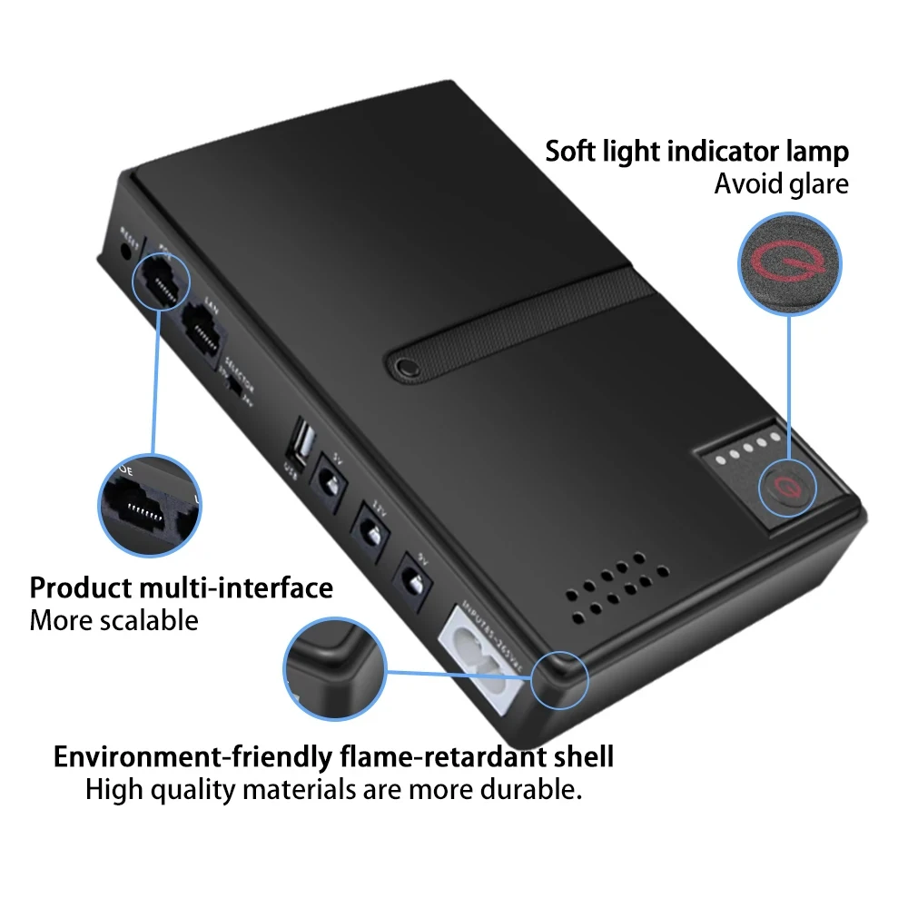 Mini 10400mAh 36W Uninterruptible Power Supply (UPS) for Router Modem CCTV Security  AC DC Configurable Power Source