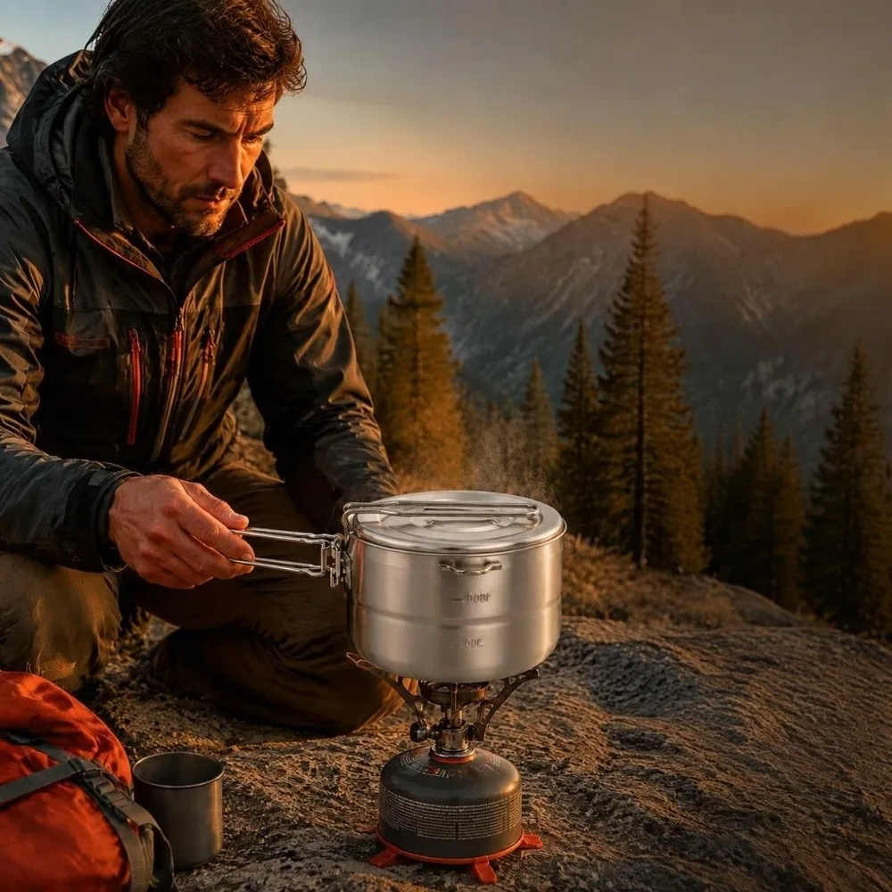 Portable 1.5L Camping Cook Pot Folding Handle Practical 304 Stainless Steel Lunch Box With Lid Outdoor Cookware Picnic