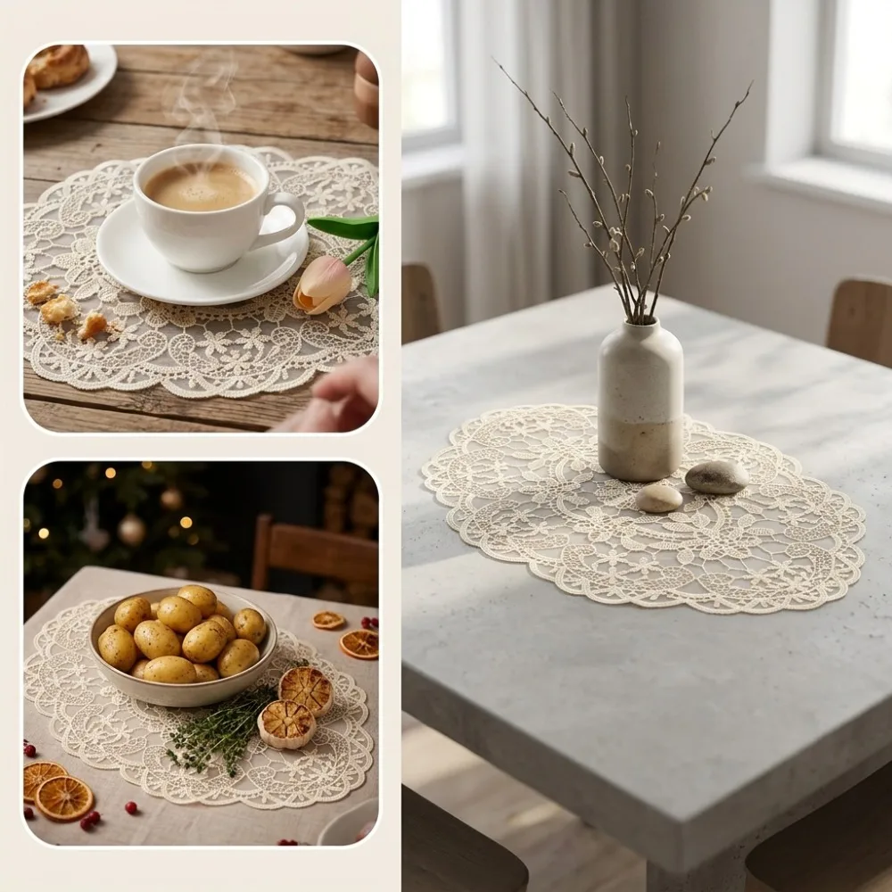 Vintage 30*45cm Lace Table Mat Embroidered Flower Embroidery Dining Table Cover Napkin Placemat Lace Table Cloth for Coffee Cup