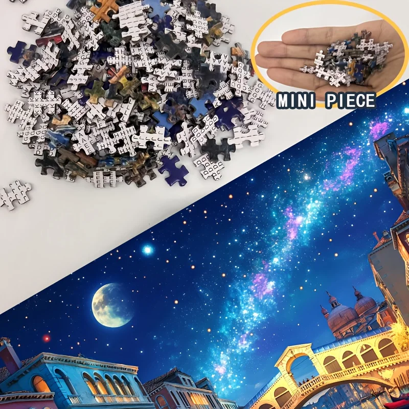1000 قطعة من أحجية الصور المقطوعة الليلية الصغيرة من فينيسيا - 38 × 26 سم، قناة كبيرة في المشهد الليلي، مثالية للبالغين وجامعي الفنون