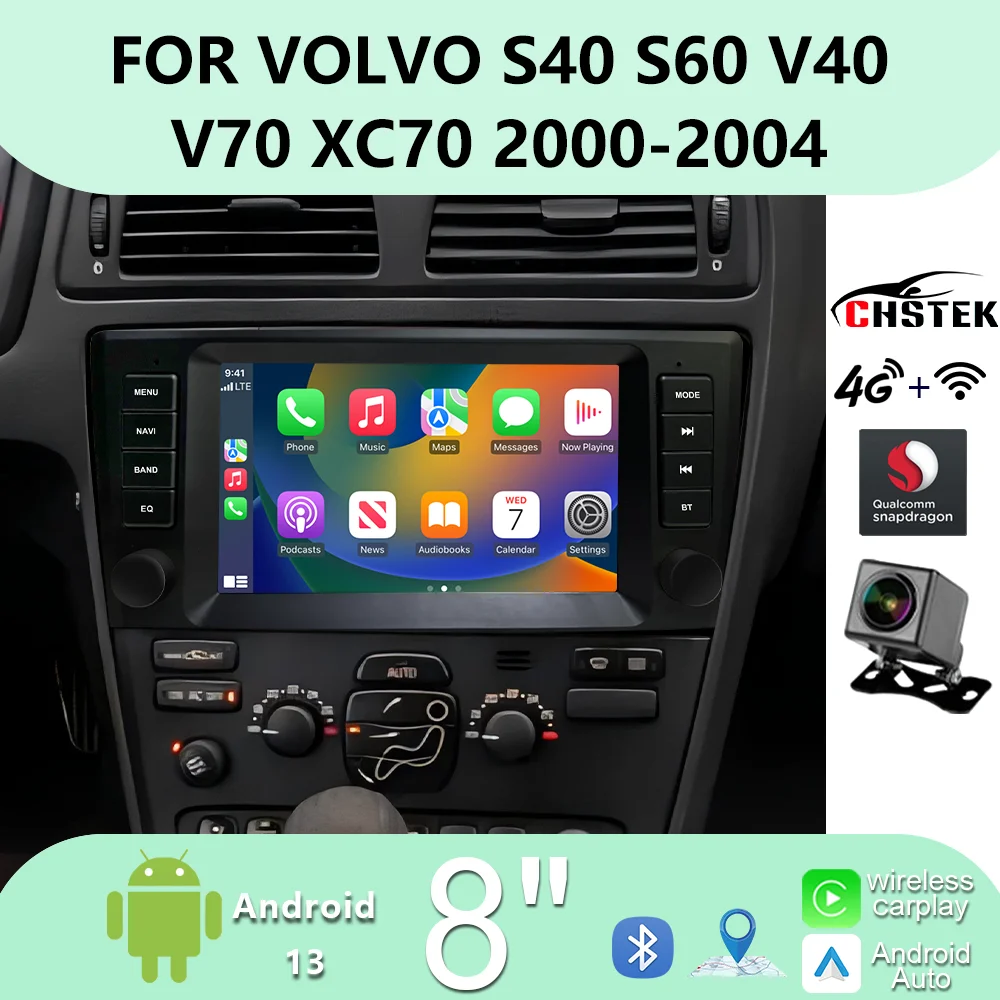 CHSTEK Radio Samochodowe Carplay For Volvo S60 S40 V40 V70 XC70 XC90 2000 2001-2004 4G WIFI GPS BT Touchscreen Multimedia Stereo