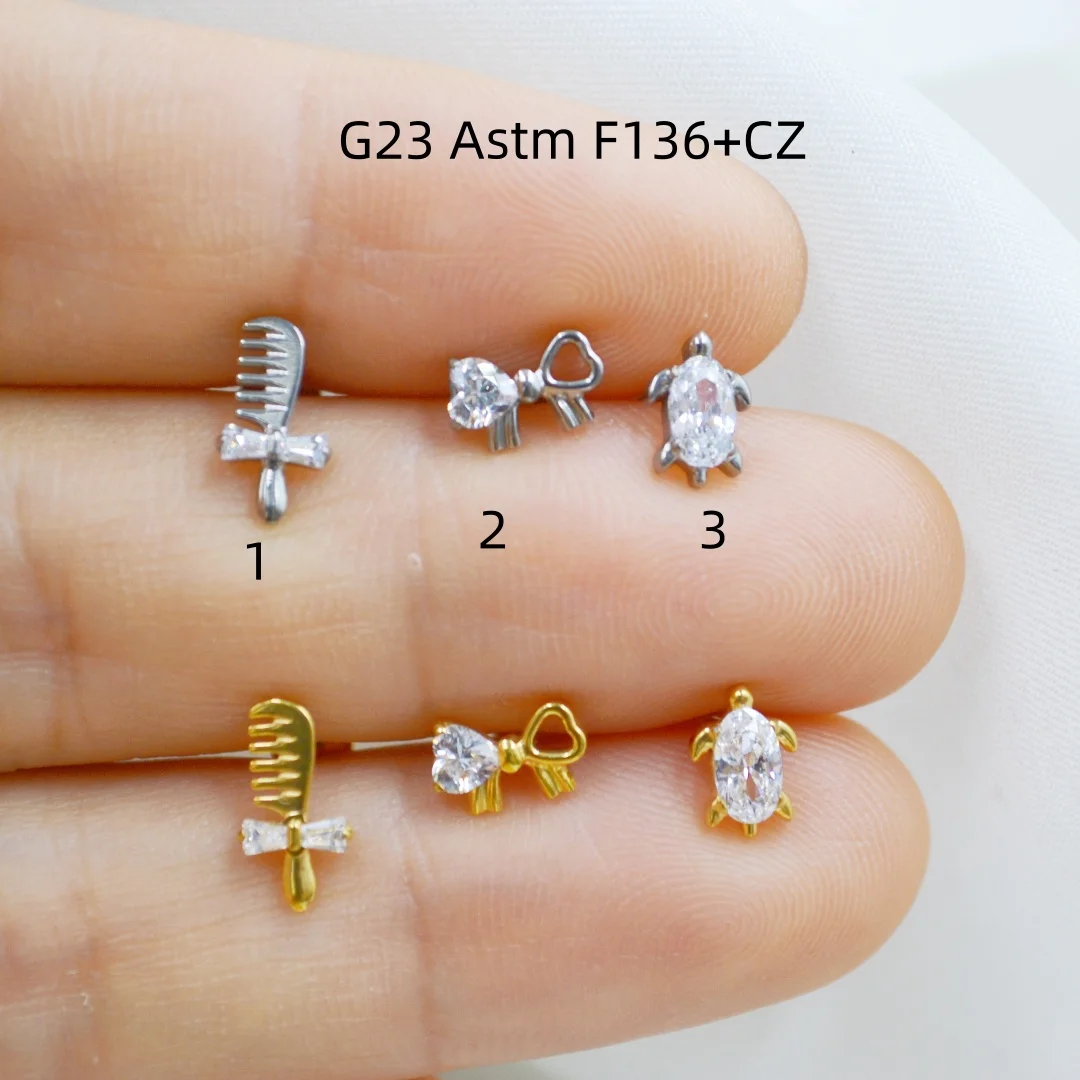 Lot10pcs New Shine CZ G23 Astm F136 Ear Helix Tragus Lobe Rook Bar Ear Studs Labret Lip Piercing Jewelry