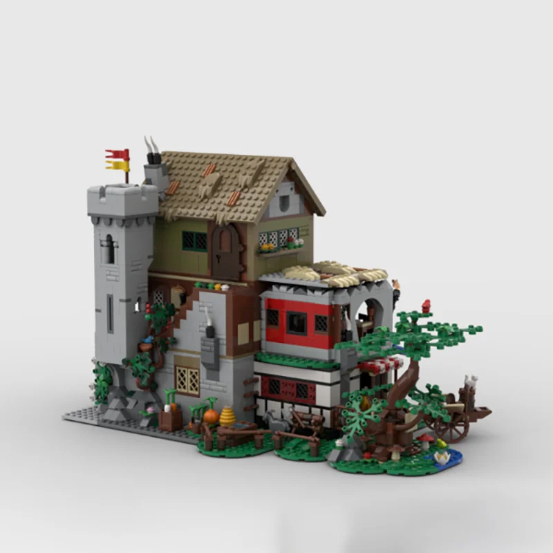 Medieval Castle Moc Building Blocks Medieval Town Square Model Technology Bricks Assembly Holiday Construstion Gifts Set Toy