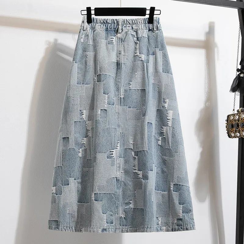 High Waist Denim Skirt Women New Arrival 2024 Autumn Vintage Style Streetwear Basics Ladies Elegant A-line Long Skirts B3980