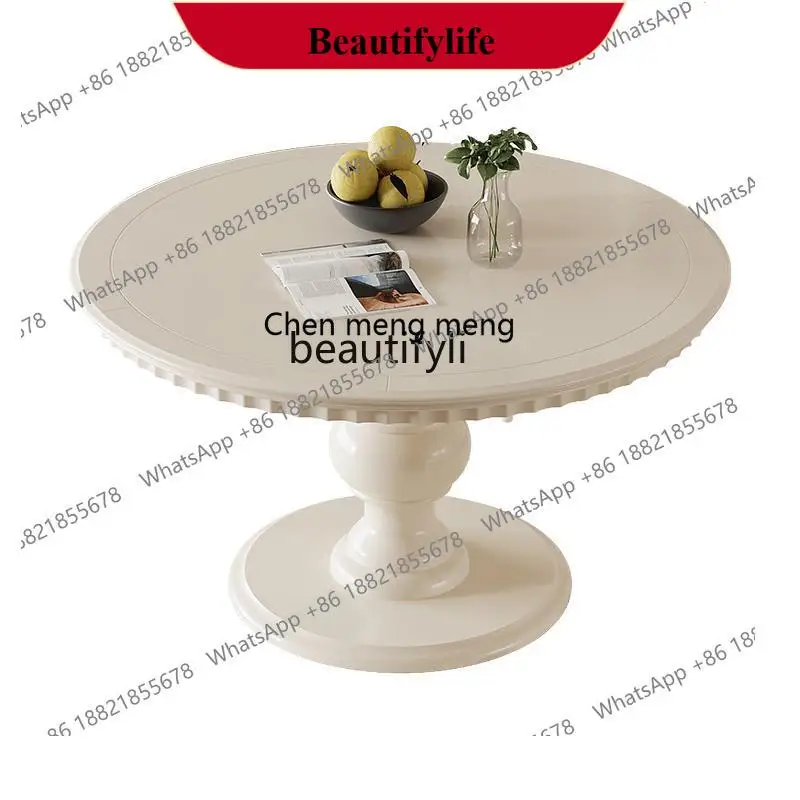 z183 White restaurant dining table pure solid wood cream style French retro home furniture