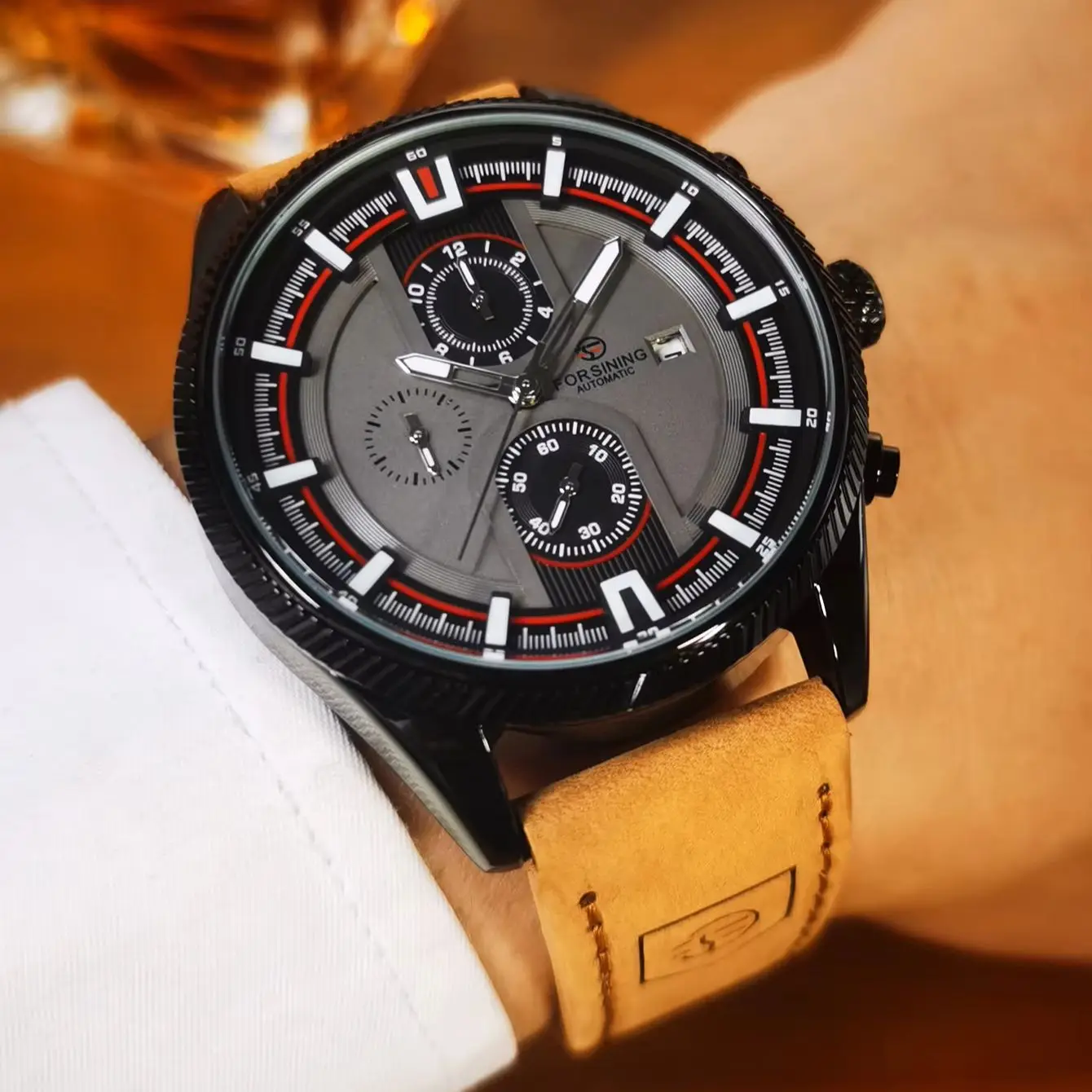 

Forsining Military Mechanical Watch for Men Calendar Small Dials Leather Strap Business Automatic Mens Watches Top Brand Gifts