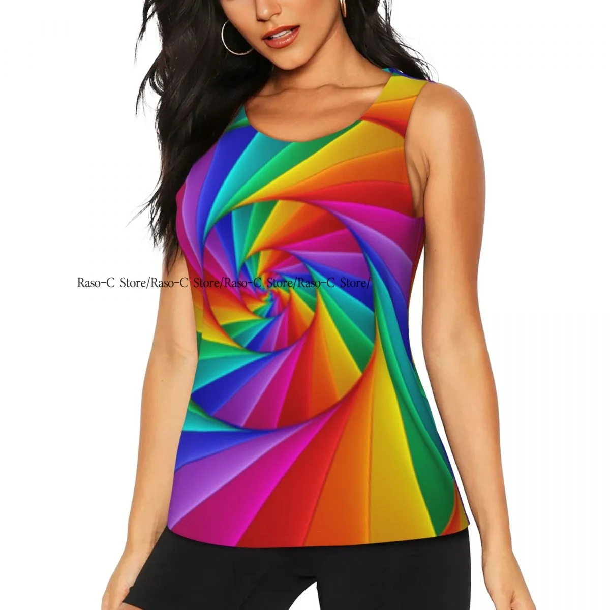 

Women's Sleeveless Yoga Tank Top Trippy Psychedelic Spiral Rainbow Fractals Quick Dry Running Training Sports Vest Yoga Shirts