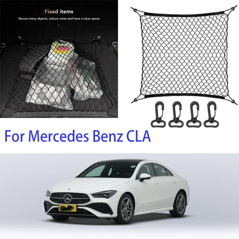 

For Mercedes Benz CLA 2013-2025 C117 X117 C118 X118 Nylon Car Rear Cargo Net Trunk Storage Organizer Net