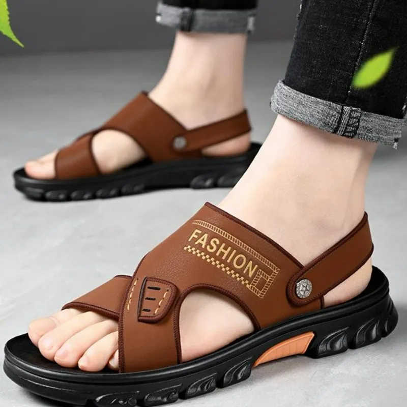 Sandals for Men Summer New Open Toe Youth Beach Shoes Classic Slippers Non-Slip Men's Comfortable Soft Bottom Flat Sandals 2024