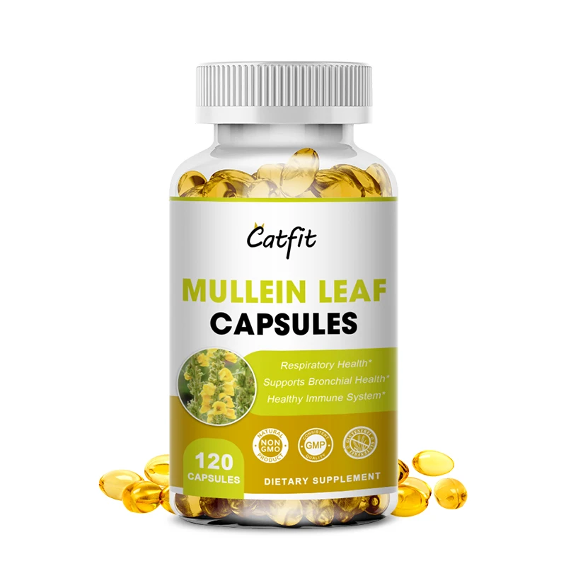 Catfit Natural 1500mg Mullein Leaf Capsules Clear Lungs Relieve Cough Digestive Health care Pain Relief Immune Mullein extract