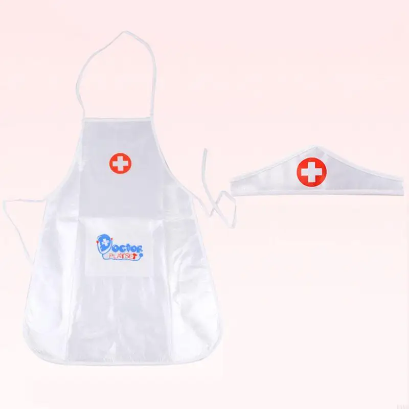 

K1ME Kids Doctor Nurse Cosplay Costume Apron with Headdress Hat Halloween Uniforms