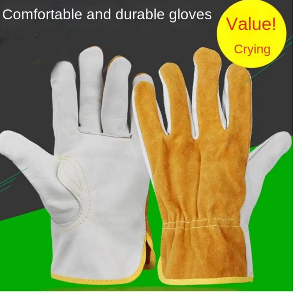 

1 Pair Security Protection Welding Gloves Safety Soft Leather Leather Work Gloves Heat Resistant Labor Protection