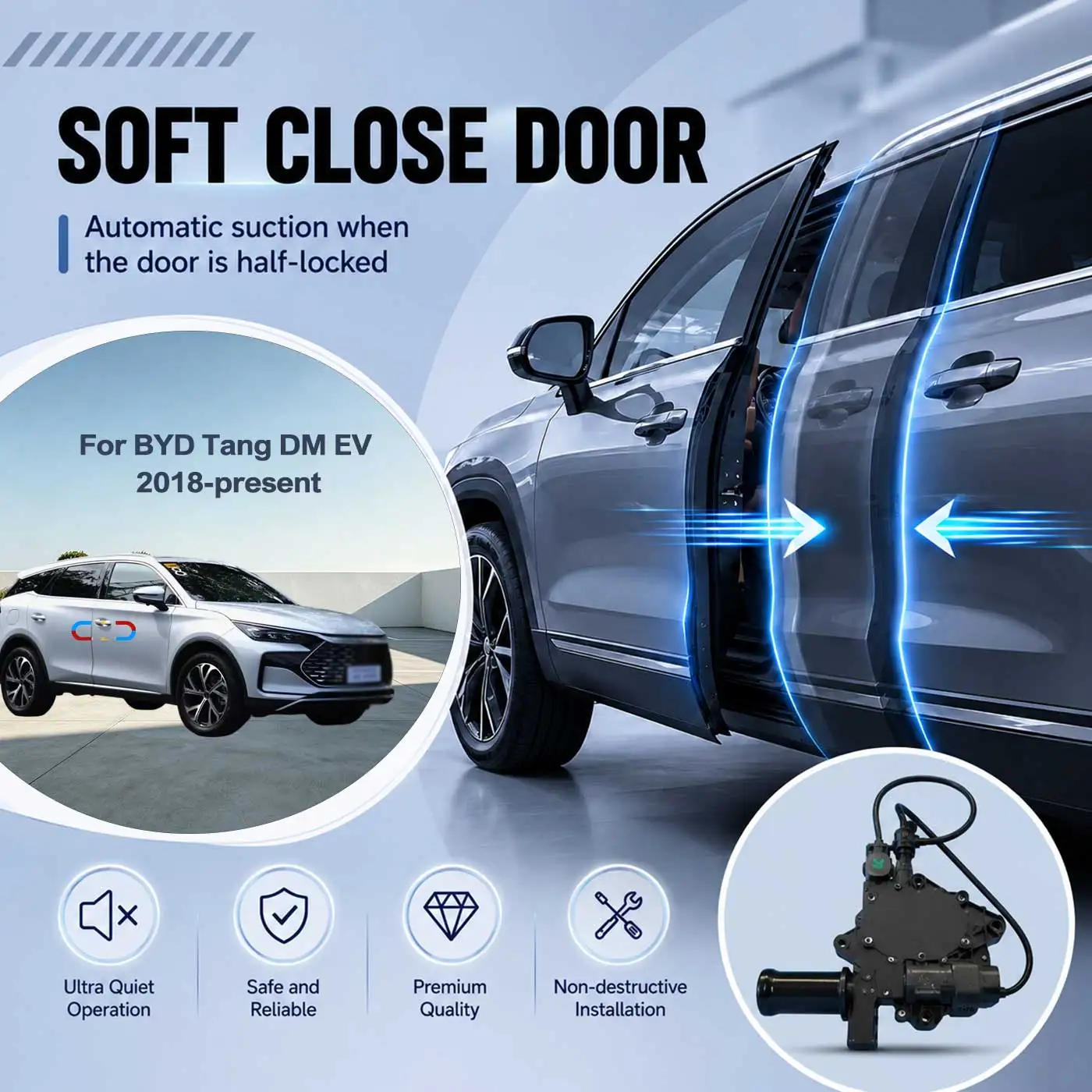 For BYD Tang DM EV 2018-present Electric Soft Close Door Auto Pull-In Suction Lock Intelligent Silent Closer Kit