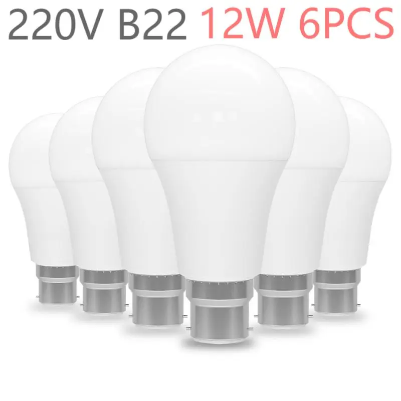 6PCS B22 Led Light Bulbs Bayonet 220V 12W 1200lm LED Bulbs 3000K 4000K 6500K BC GLS Energy Saving Light Bulbs Equivalent 100W