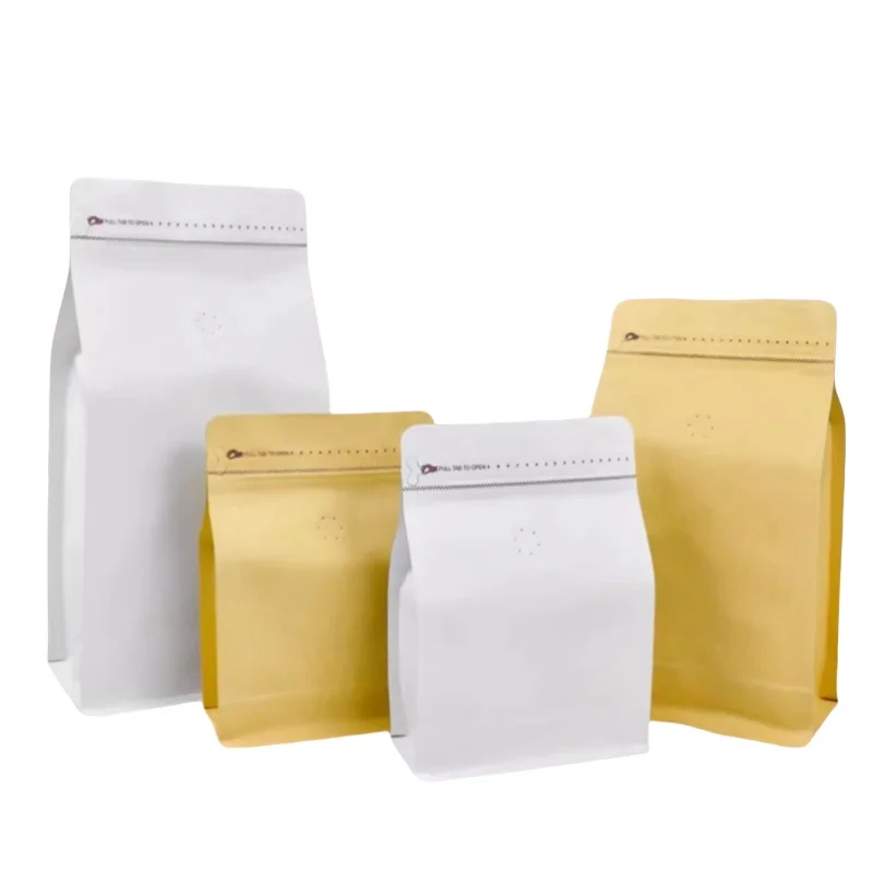 StoBag 50pcs Kraft Paper White Coffee Beans Bag Packaging with Valve Sealed for Food Powder Tea Nuts Storage Airtight Pouches