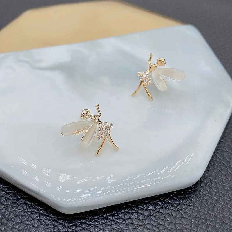 Trend Crystal Elf Flower Fairy Stud Earrings for Women Korean Exquisite Ear Jewelry Accessory Wholesale Girl Gift