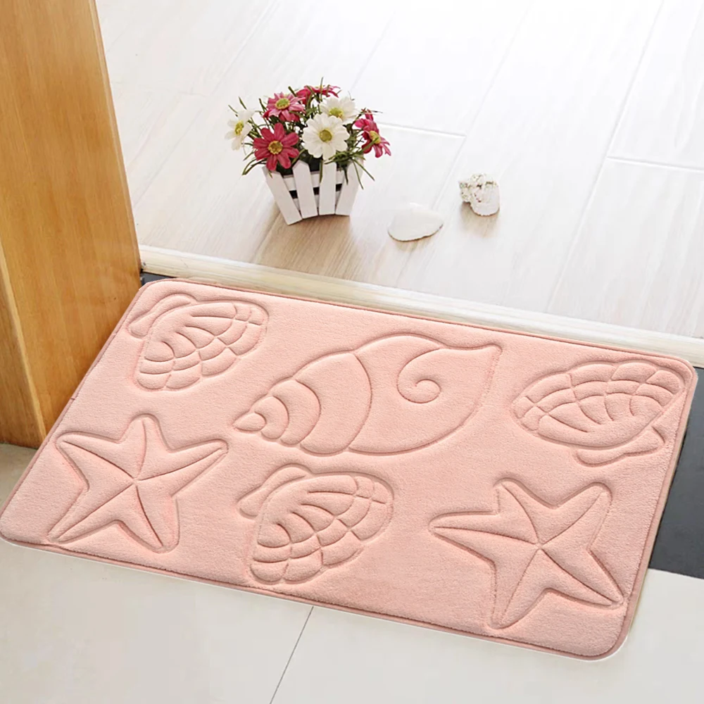 

Solid Color Memory Foam Bath Mat Starfish Conch Pattern Super Absorbent Bath Mat Non Slip Quick Dry Kitchen Bedroom Rug Soft