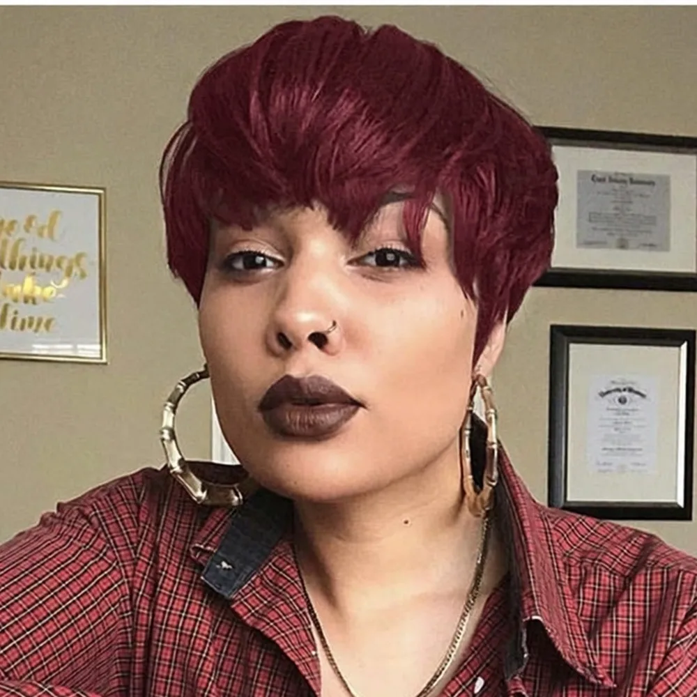 

Машинная работа, парик в стиле пикси, черно-коричневый цвет, парик с стрижкой пикси для женщин, парик для ежедневного использования и вечеринок, короткий прямой парик из натуральных волос