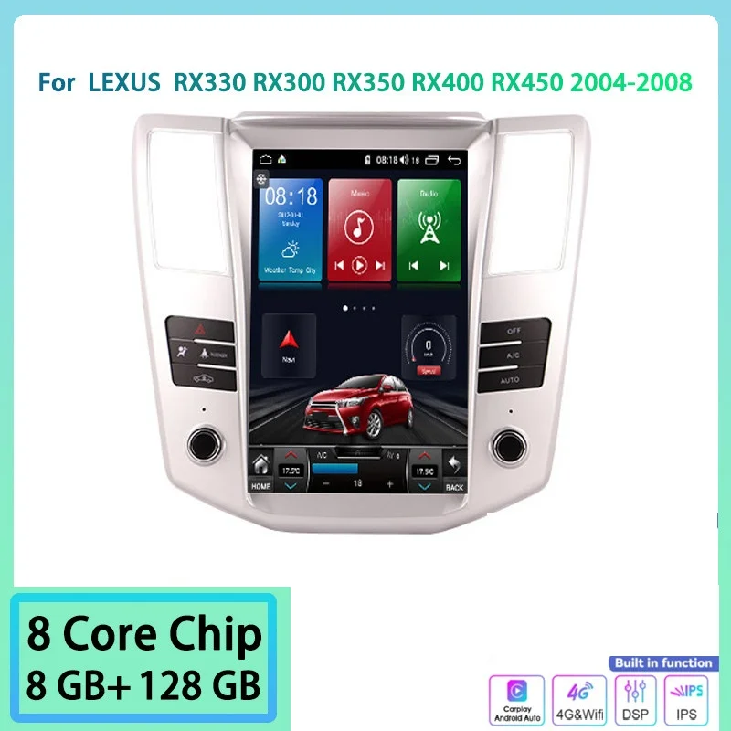 Vertical screen Car Radio For Lexus RX RX300 RX330 RX350 RX400H 2004-2008 Android 13 Multimedia Player Stereo Auto Carplay