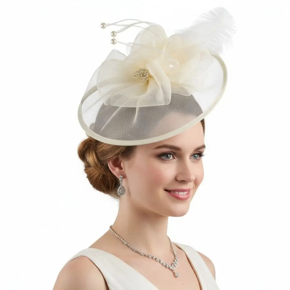 الرجعية رائعة شبكة ريشة عقال اللؤلؤ الحلو العروس غطاء الرأس قبعة رسمية أنيقة 1920s إكسسوارات الشعر سيدة #4
