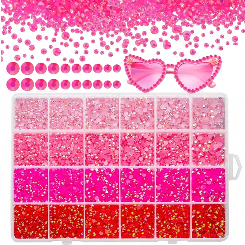 Gemischte Größen Jelly Bedazzling Kit, PINK AB Serie Edelsteine zum Dekorieren, Flache Harz-Strasssteine für Bastelarbeiten und DIY-Gesichts-Make-up