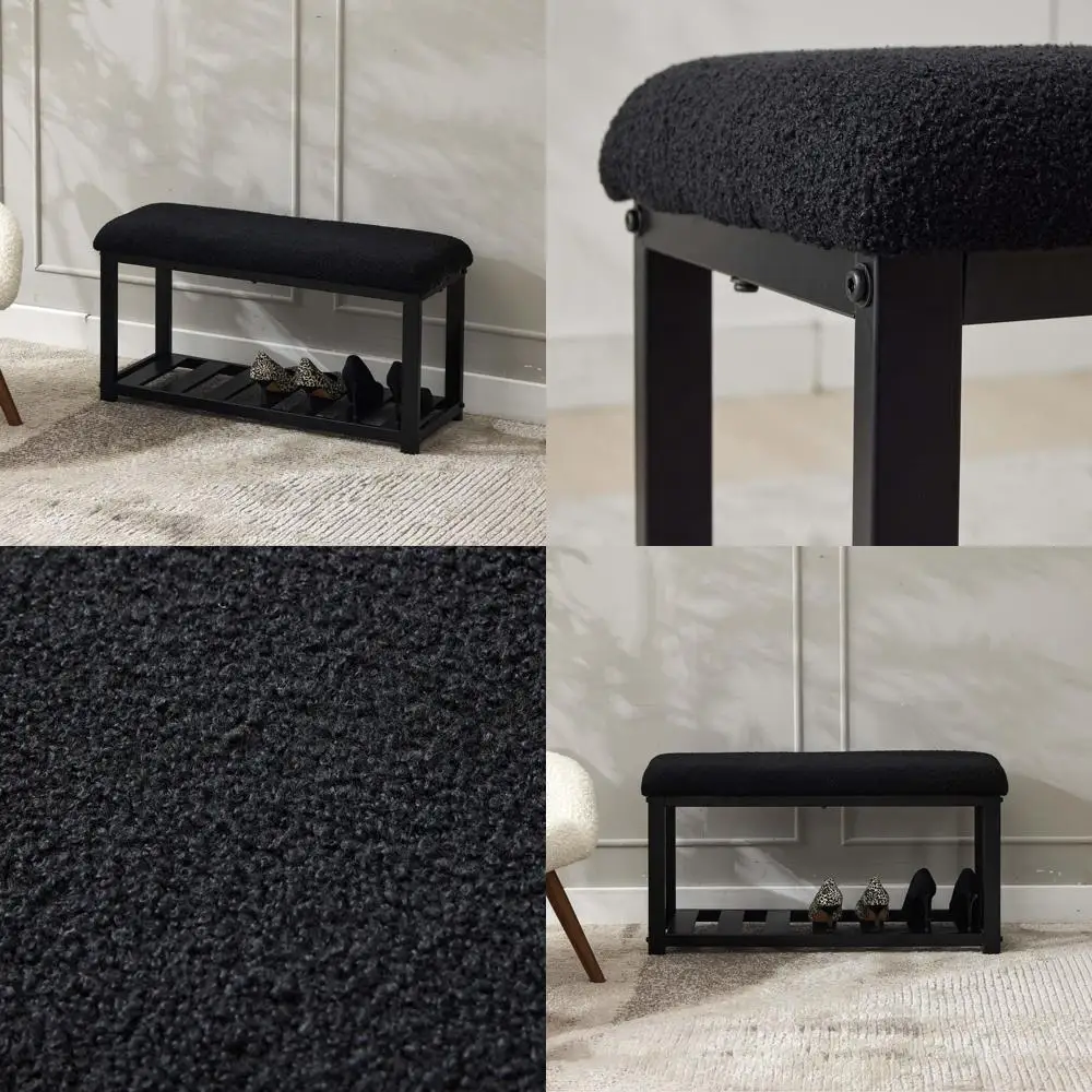 

Compact Shoe Storage Bench with Padded Seat, 2-Tier Organizer for Entryways, Living Spaces, and Bedrooms