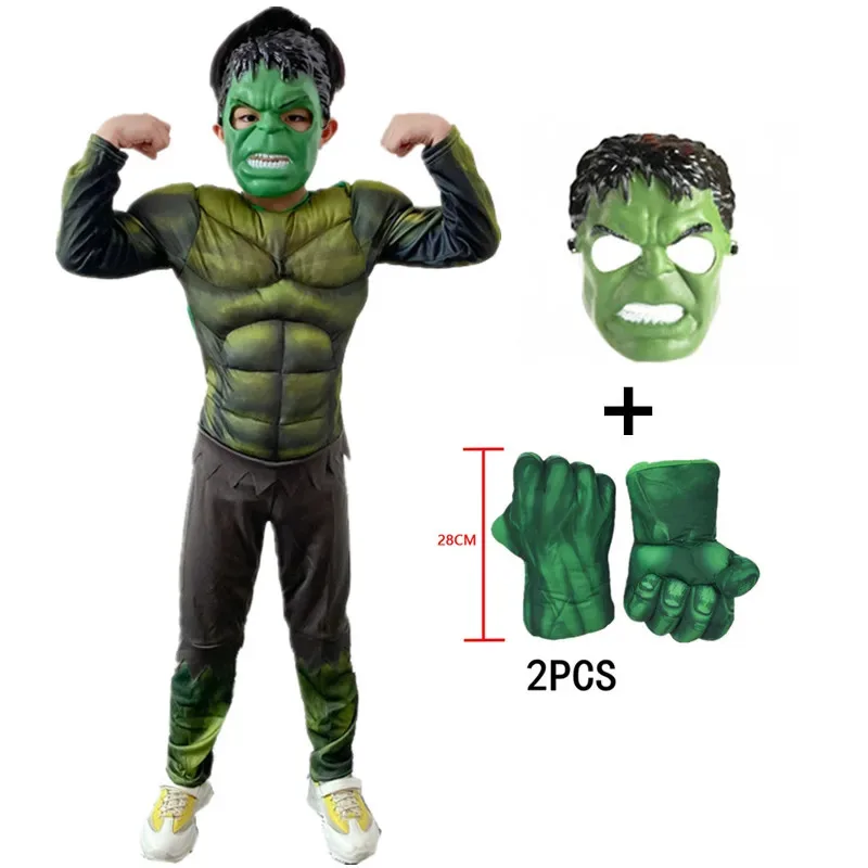 2021 أنيمي تأثيري الأخضر خارقة الأطفال بدلة العضلات زي مع قفازات هدايا عيد الأطفال عيد الهالوين عيد الميلاد السنة الجديدة
