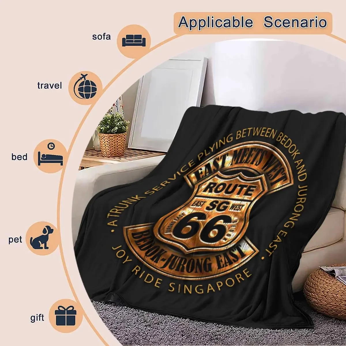 Retro pattern of Route 66 Flannel printed blanket suitable for all seasons suitable for living room office sofa and travel