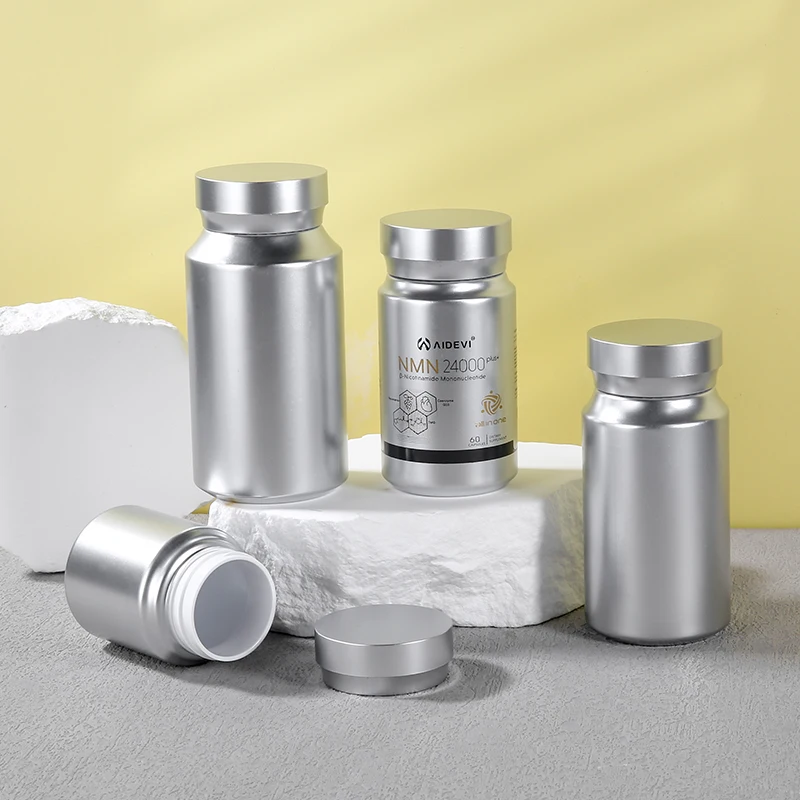Sample link silver tablet packaging bottle container pill packer plastic jars with lid for food candy