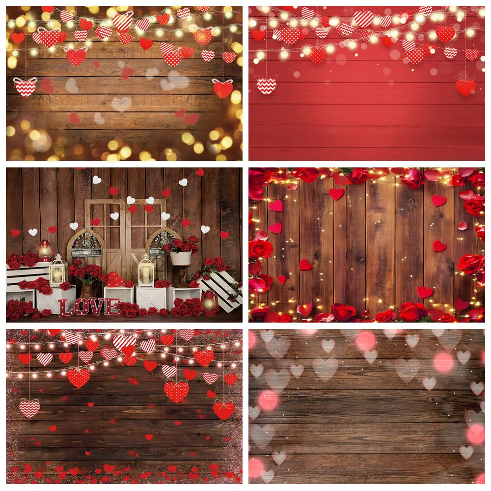 

February 14 Valentine's Day Photography Backdrops Romantic Valentine Red Love Heart Balloon Background Decor Photo Studio Props