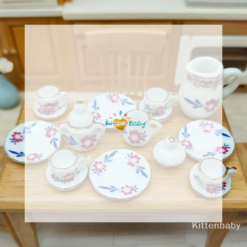 

15Pcs Desk Top Mini Doll House Accessories Ceramic 7 Styles China Tea Cup Pocket Tea Set For Dollhouse Decor Kids Pretend Play