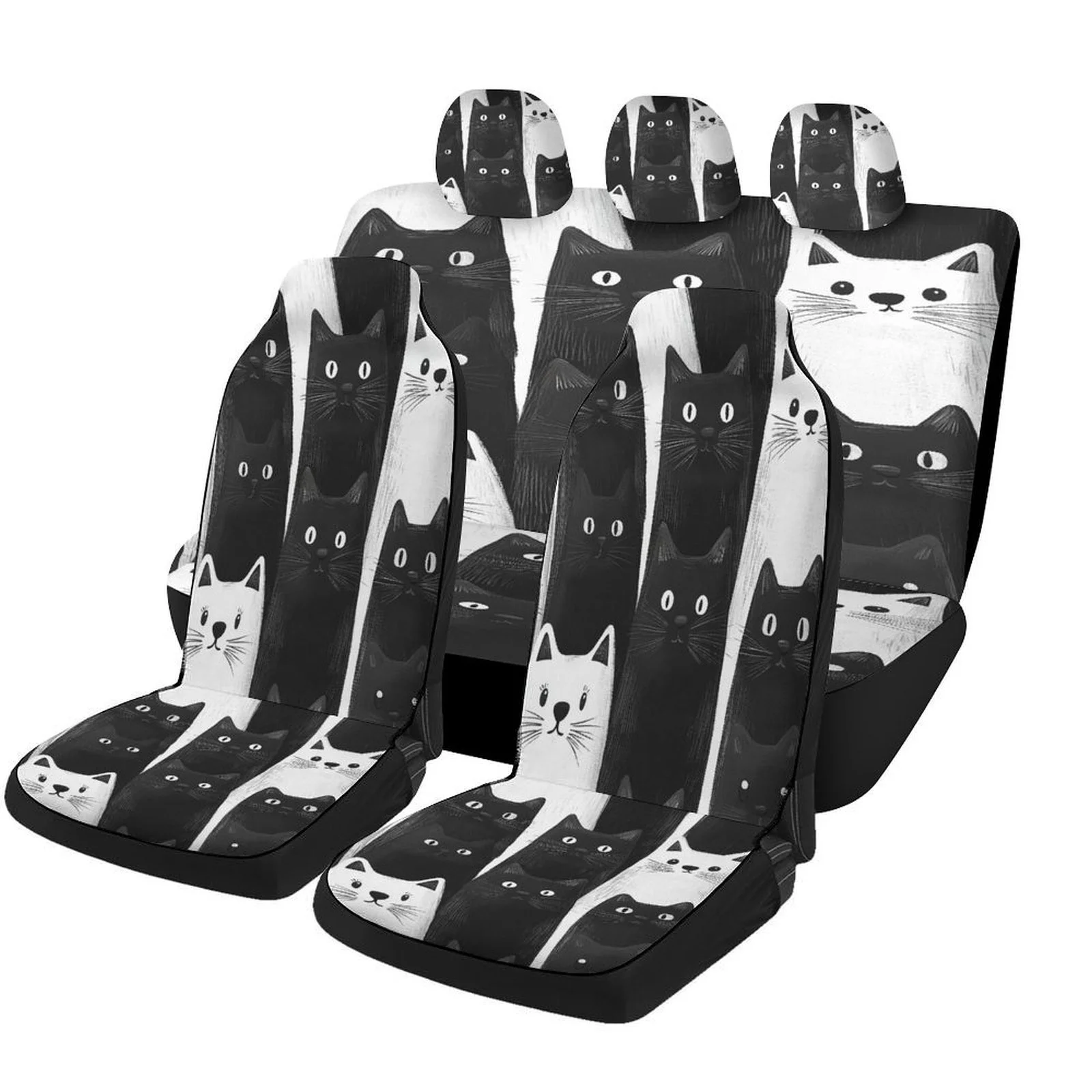 Cats In Stripes Themed Car Seat Cover Set For Most Cars, Trendy High-quality Car Seat Protector Covers Full Set, Universal Car S