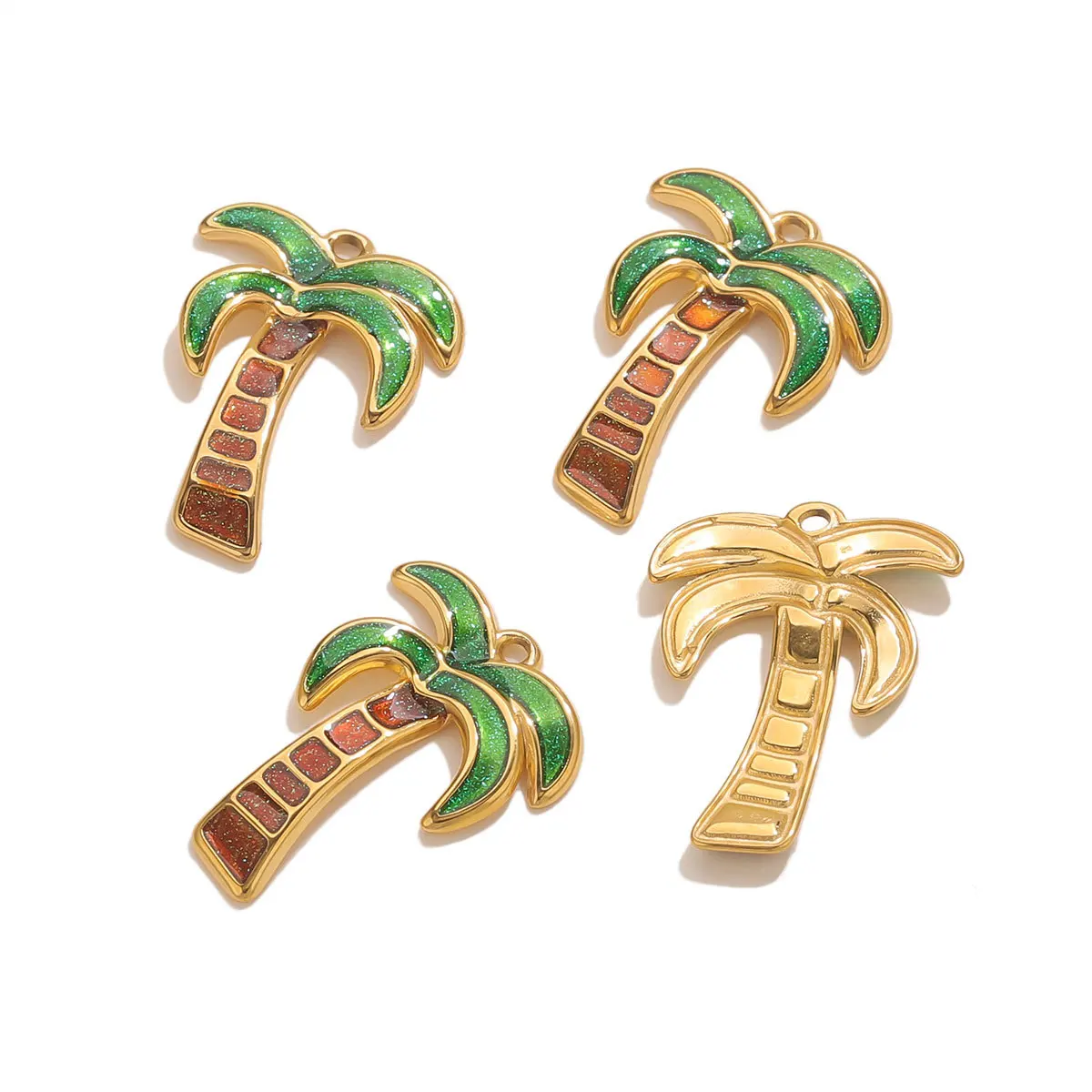 

3pcs Stainless Steel Colored Enamel Coconut Tree Necklace Bracelet Pendant Fashion Summer DIY Jewelry Making Finding Accessories
