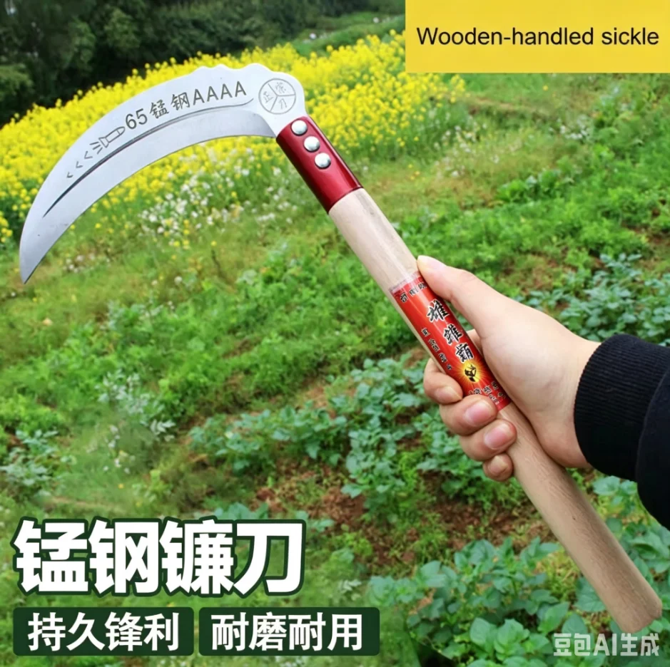 

Handheld Garden Sickle Manganese Steel Blade Hardwood Handle Grass Cutter Weeding Farming Tool Portable Clearing