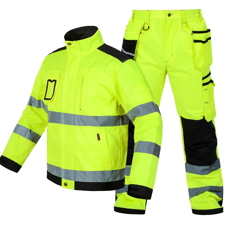 

Working Suit for Men Electrician with Reflector Reflective Jacket for Work and Hi Vis Cargo Pants with Knee Pads