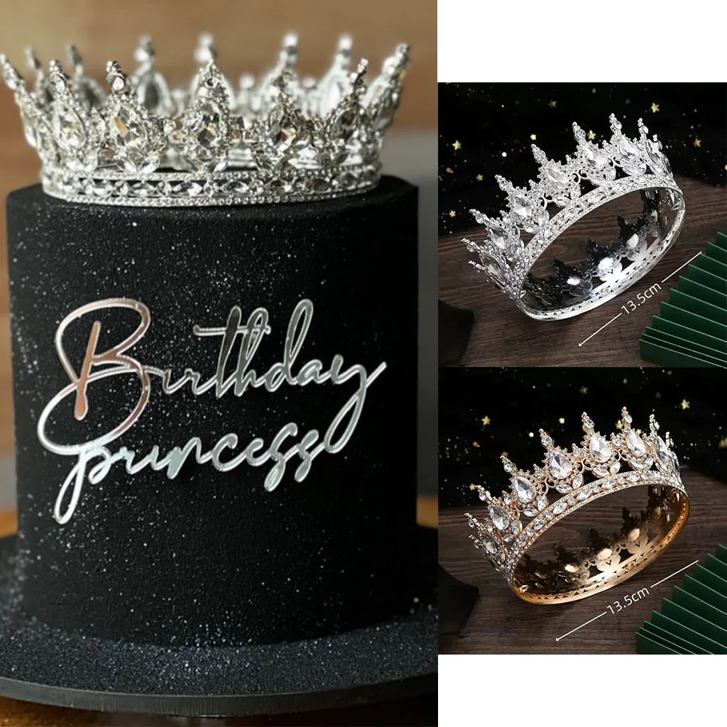 

European Cross-border Baroque Round Alloy Internet Celebrity Birthday 18th Mitzvah Tiara Queen Cake Topper