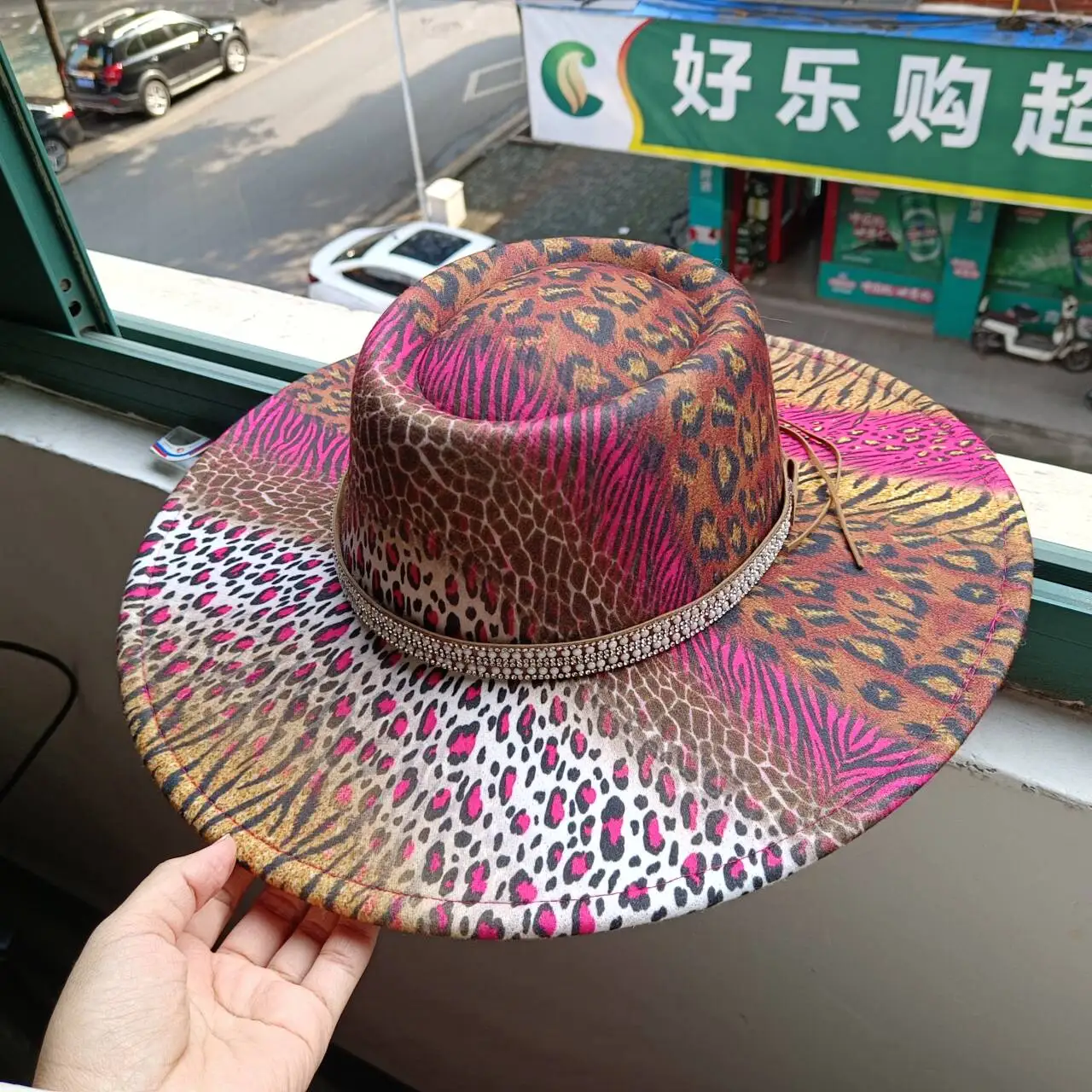 Fedora rose red leopard print rhinestone accessories men\'s and women\'s panama hat church hat jazz hat gorras para hombres