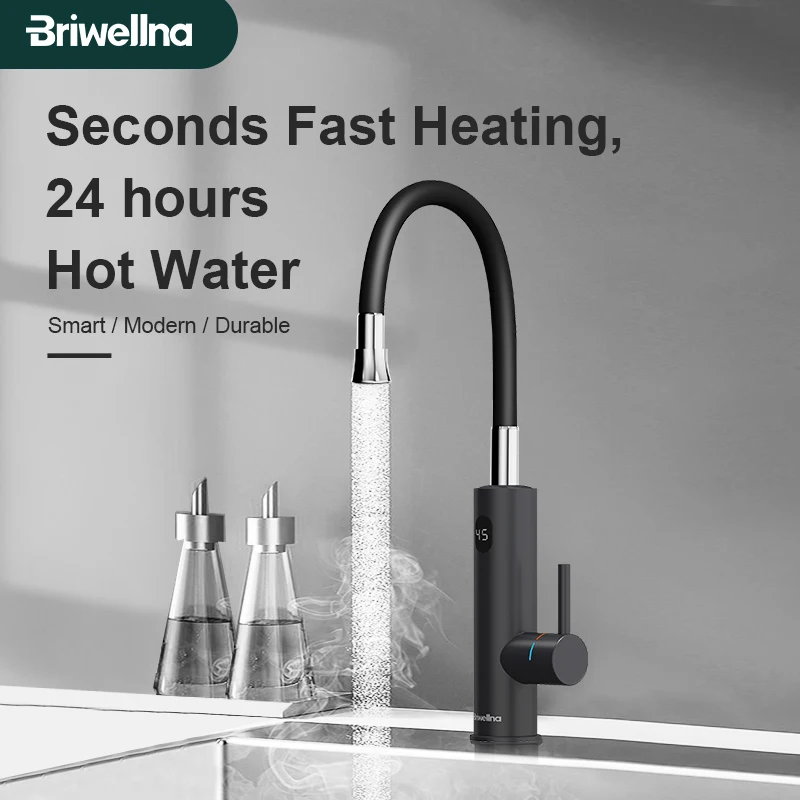 

Briwellna Electric Water Heater 220V 2 in 1 Kitchen Faucet Tankless Water Heater Tap With Universal Spout Electric Faucet