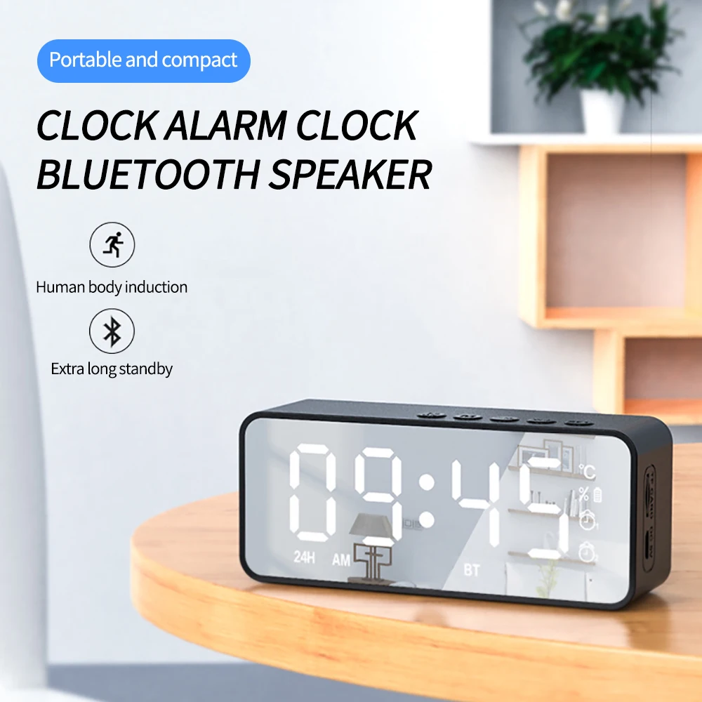 Portable G50 Wireless Bluetooth Speaker With FM Radio Mini Card Mirror Alarm Clock Sound Dual Alarm Clock Settings For All Phone