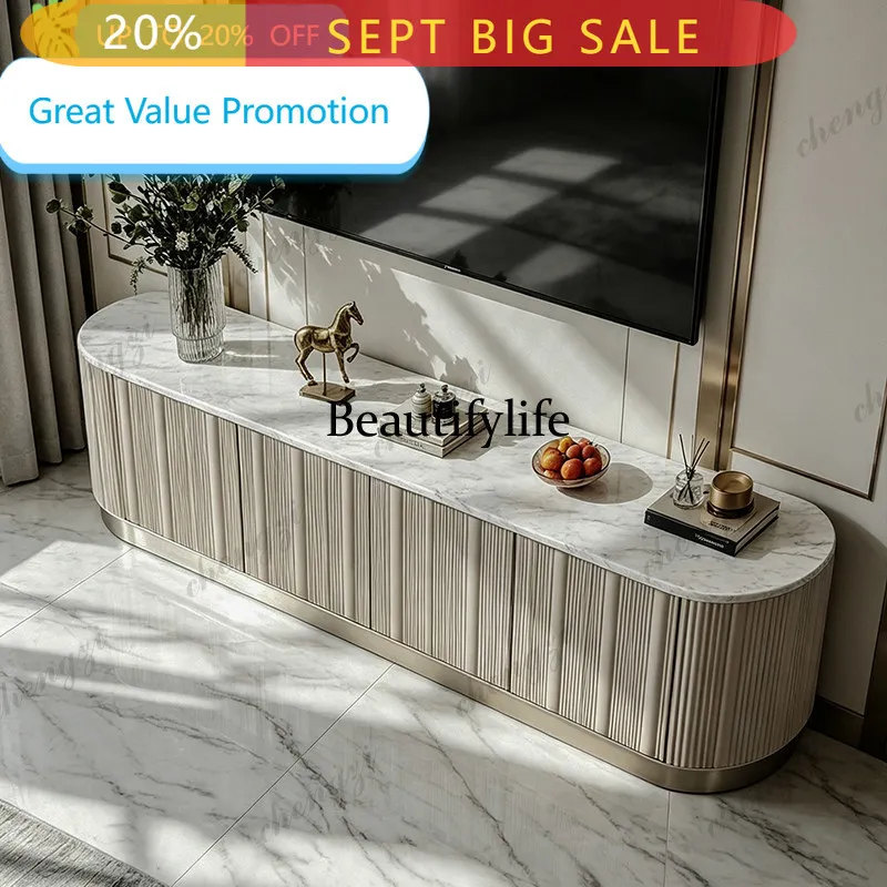 B178 American light luxury marble TV cabinet living room high-end engraving locker storage cabinet