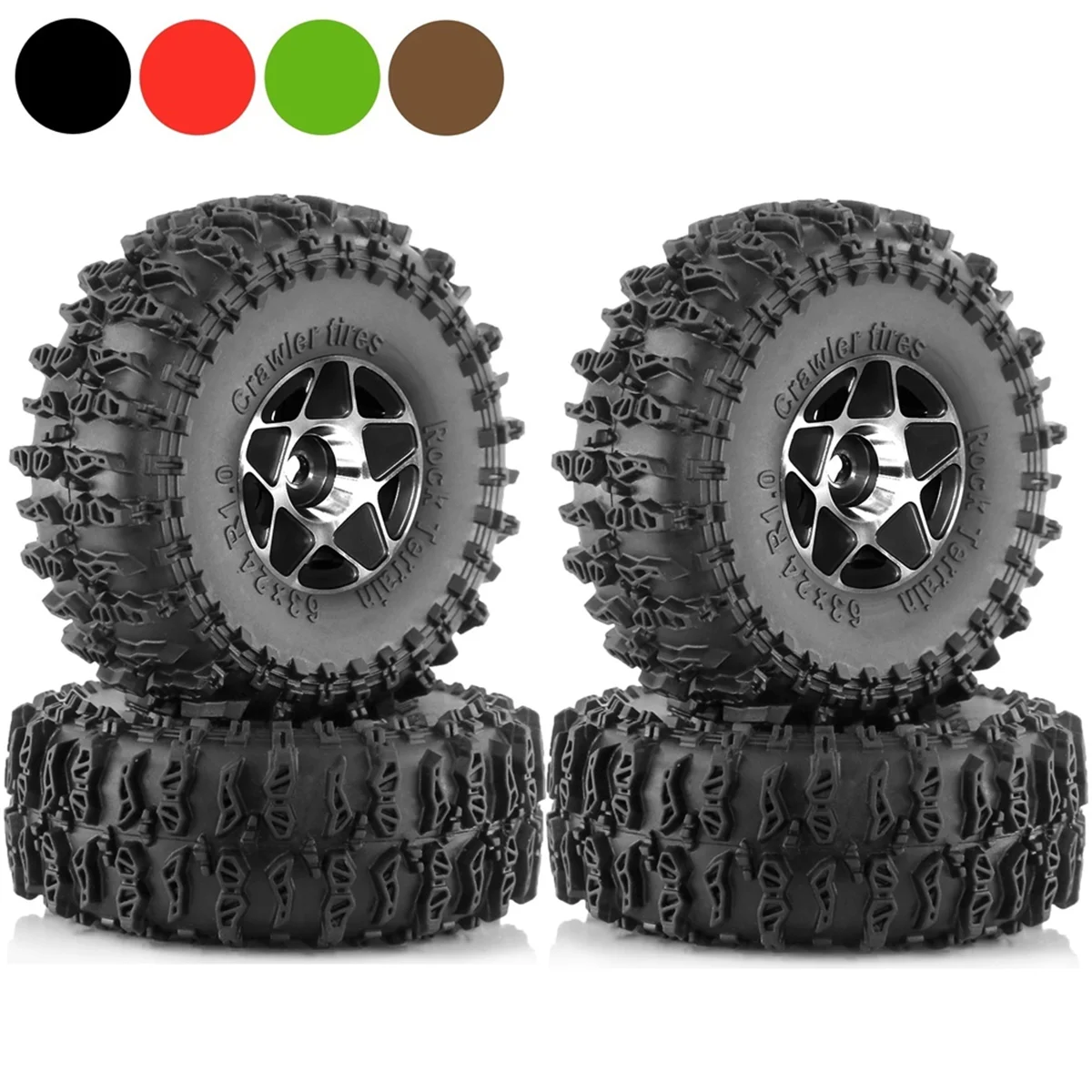 N18R 4pcs 63mm 1.0 Inch Metal Beadlock Wheel Tire Set for 1/18 1/24 RC Crawler Car TRX4M SCX24 AX24 FCX24 Upgrade Parts Green
