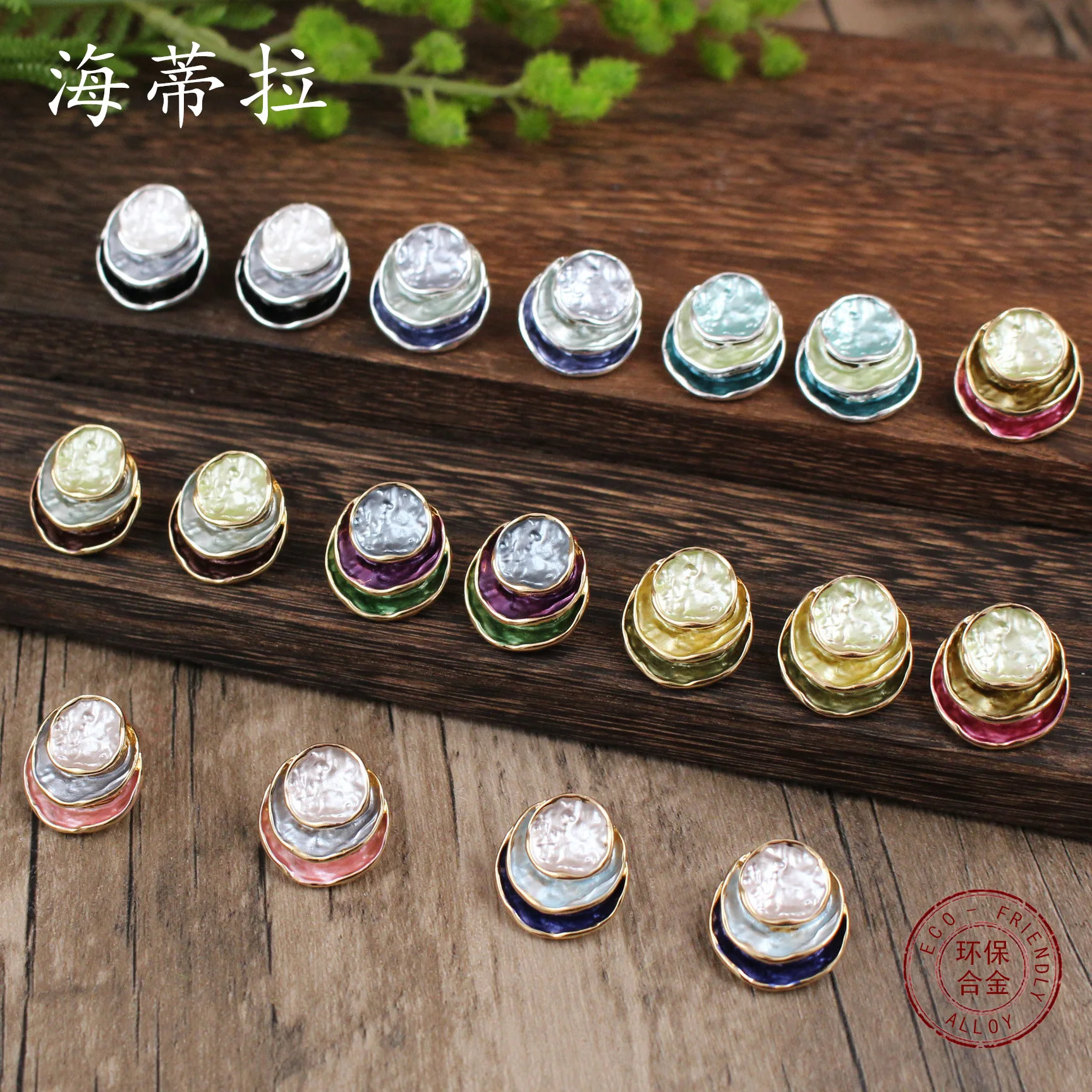 explosion of color painting oil three-layer round cake stud earrings, fashionable and high-end women's versatile ro